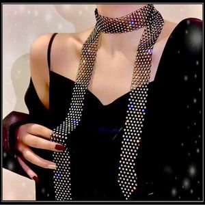 New Long black diamond CZ sapphire wrap around crystal versatile scarf belt